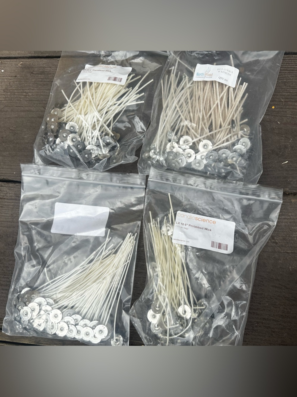 Bagged Metal Wick Tabs with Cotton Wicks - White and Silver